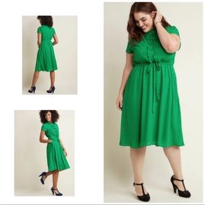 ModCloth asking for ruffle green polka dotted shirt dress